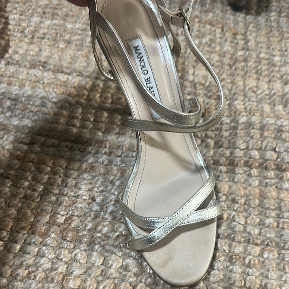 Manolo Blahnik Gold Strappy Leather Sandals